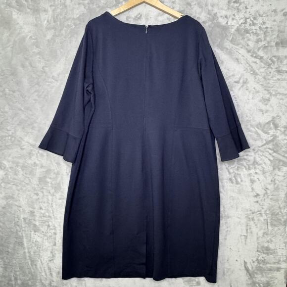 Talbots Dress Womens 18W Navy 3/4 Bell Sleeve Sheath Back Zip Stretch Knit Ponte - Picture 3 of 7